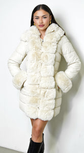 Glacier PU Puffer Fur Jacket - Cream